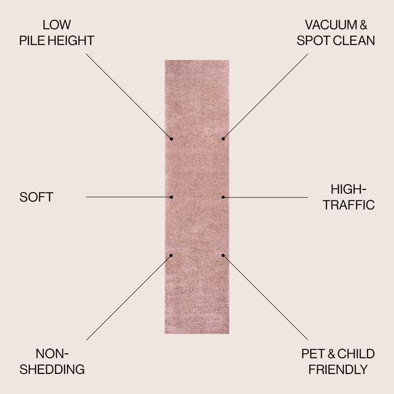 Auldridge Solid Low-Pile Pink Rug, Runner 2' x 12'