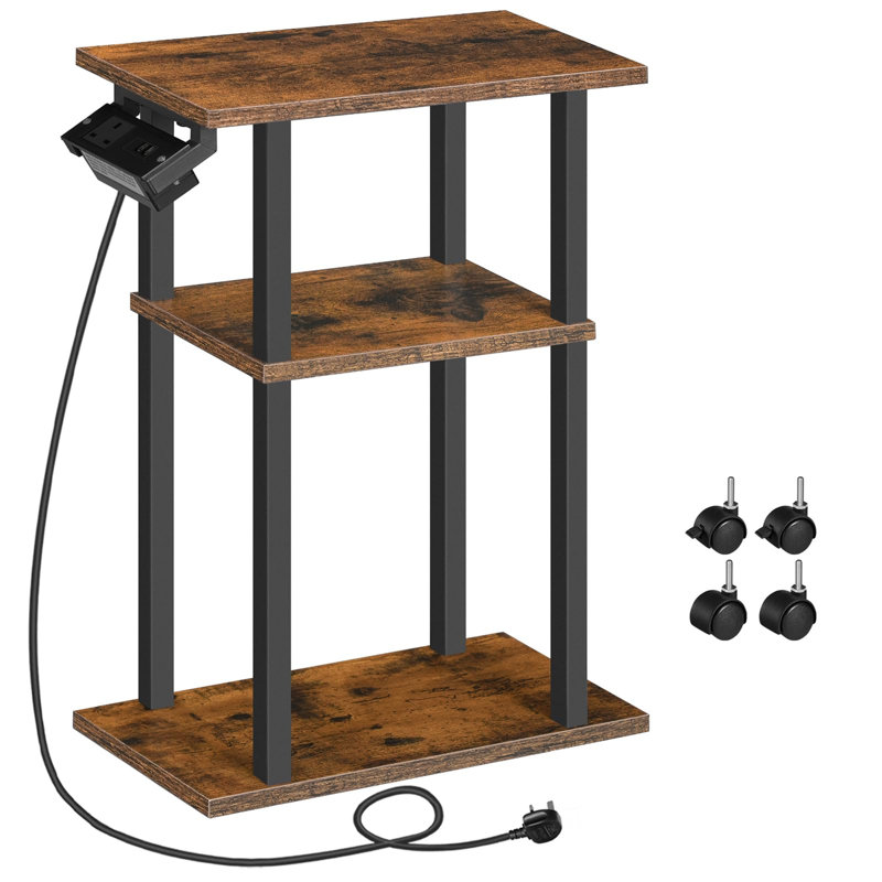 Narrow, Charging Station, Thin, USB Ports And Outlet Side Table with Storage