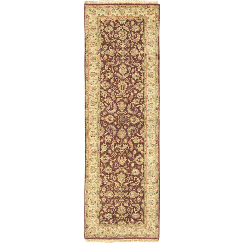 Tapis grenat noué à la main de haute qualité et or clair, Rectangle 8 pi x 10 pi