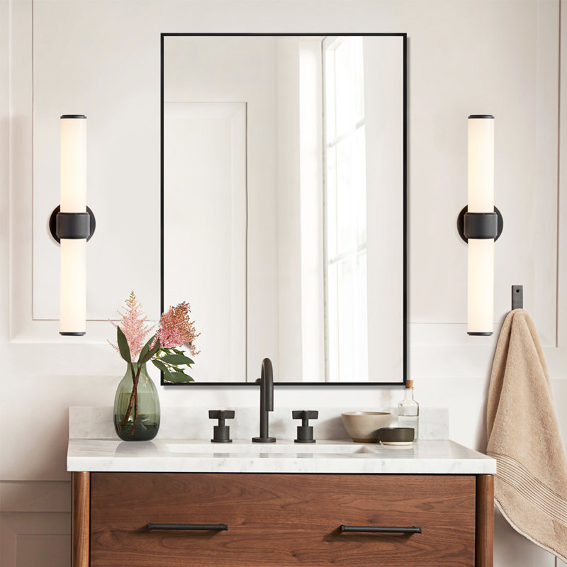 Idina Aluminum Framed Rectangle Wall Bathroom Mirror, 36" H x 24" W x 0.86'' D, Black