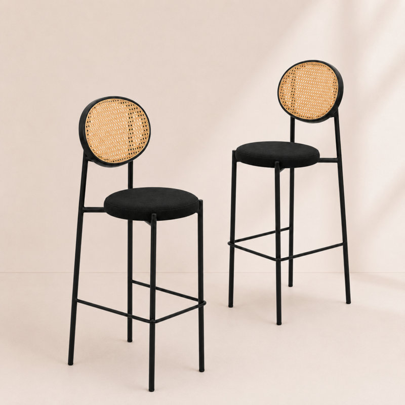 Tabouret de bar moderne en tissu Euston, Noir, 2