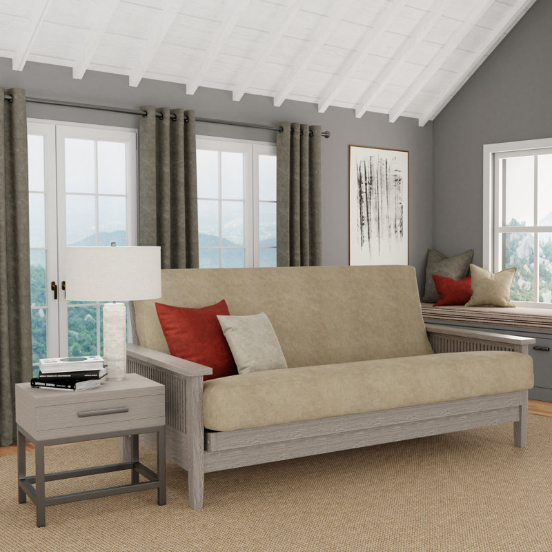 Leupp Polyester Box Cushion Futon Slipcover, Parchment, Full
