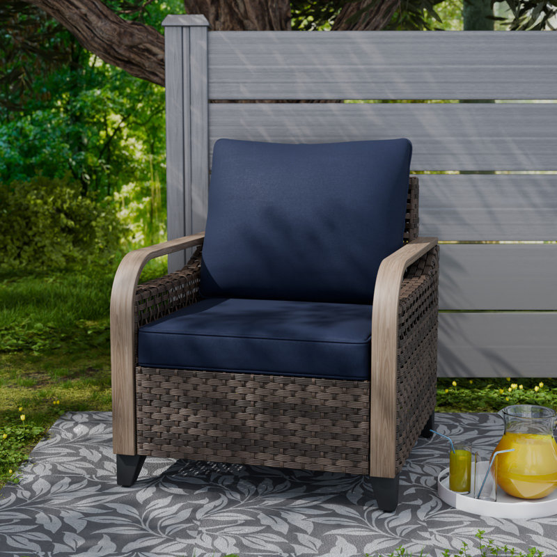 Fauteuil d'extérieur en rotin avec coussins Patio, Bleu très foncé