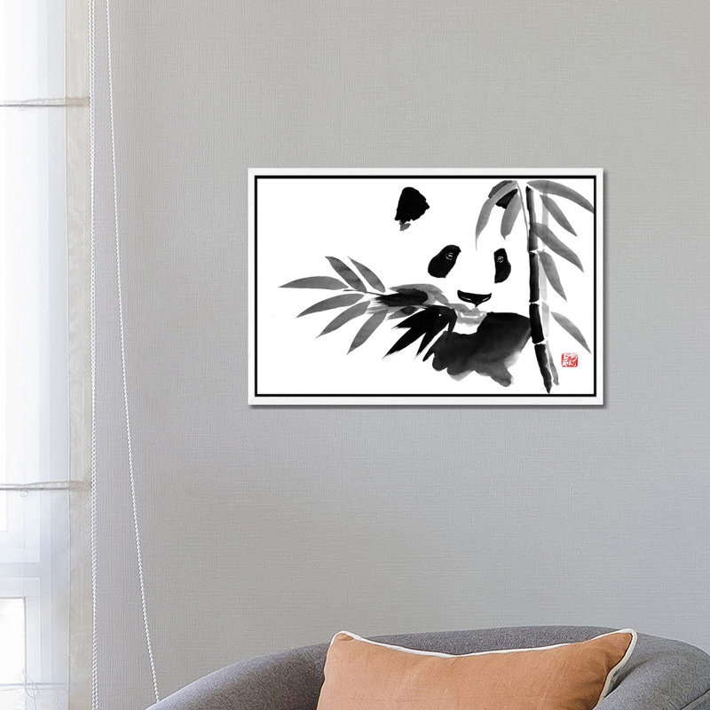 Eating Bamboo by Péchane - Print on Canvas, 66.04 cm H x 45.72 cm W, White Framed