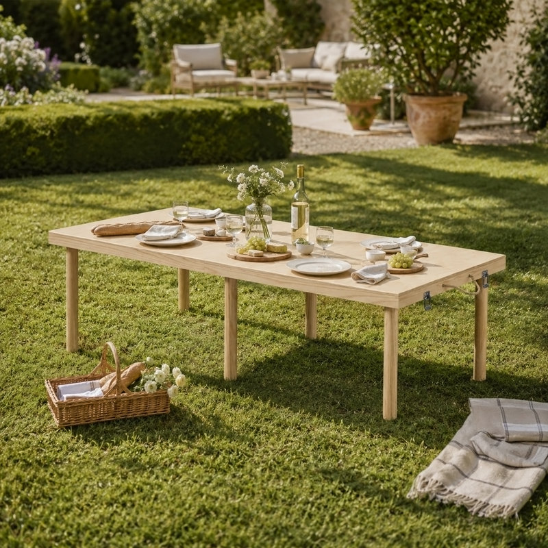 Rectangle Pine Solid Wood Outdoor Picnic Table - 120 cm W 60 cm D