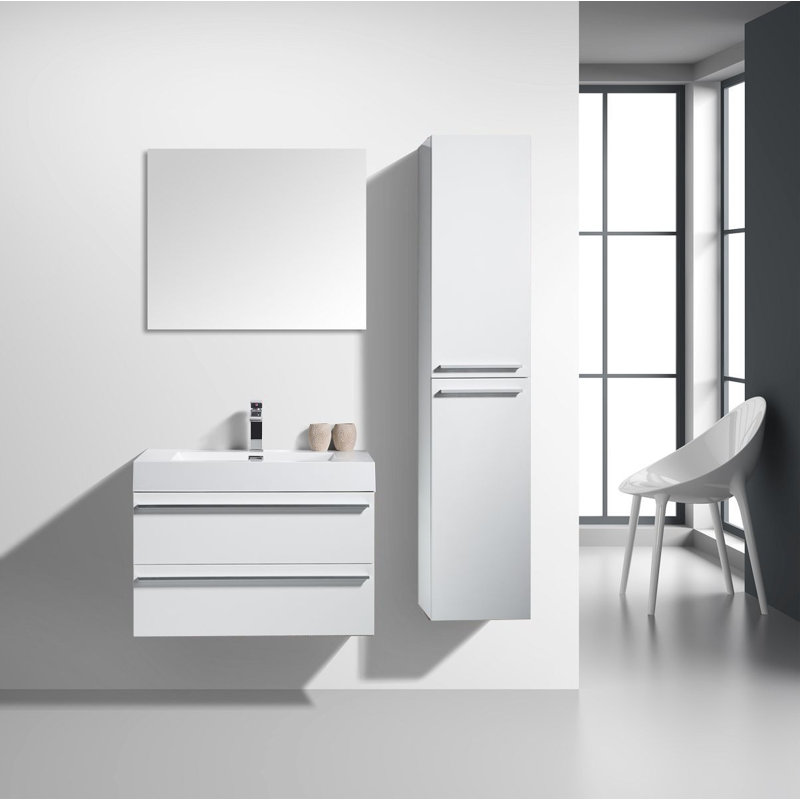 Jordyn 30 po L x 20 po P 2 tiroirs Meuble-lavabo avec évier simple, Comptoir en Acrylique et armoire à pharmacie blanc et armoire à pharmacie