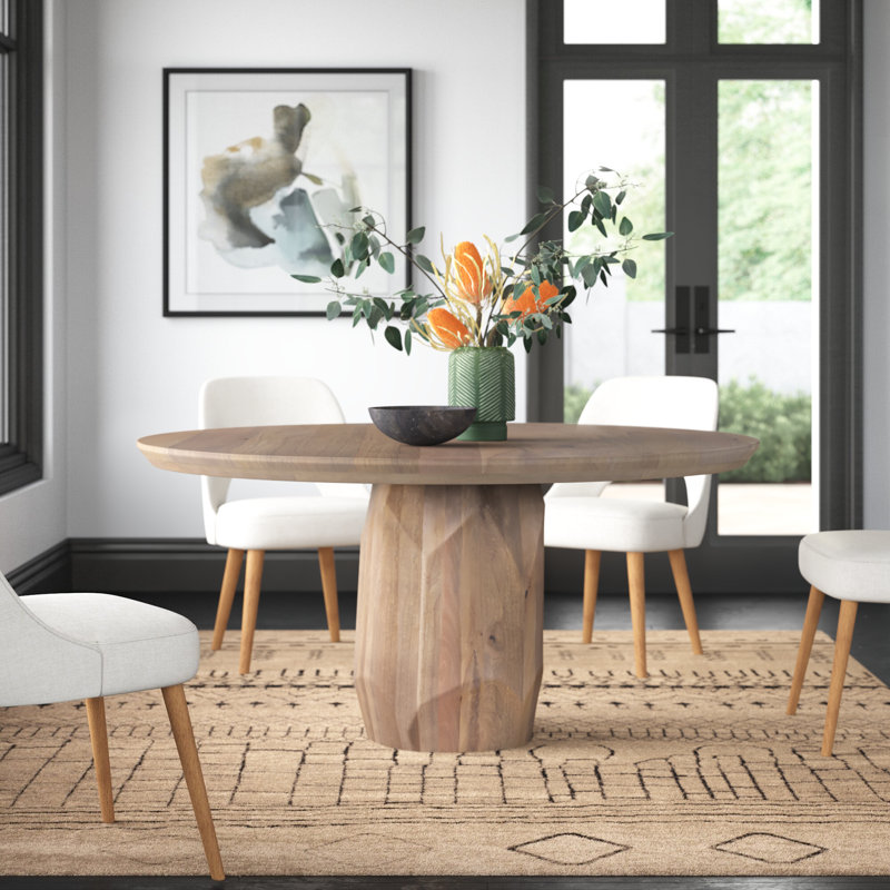 Modi Round Solid Wood Dining Table, Light Brown