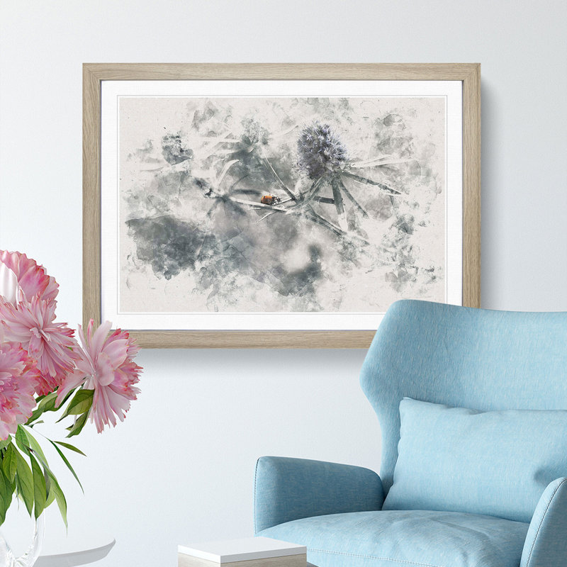 Ladybird upon a Thistle Flower - Picture Frame Painting Print, 62cm H x 87cm W x 2cm D, Oak Framed