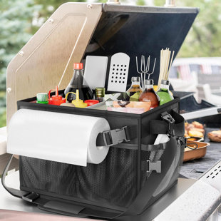Barbecue avec porte-serviettes en papier, grille de pique-nique de camping en plein air, support de rangement d'accessoires de barbecue pour outils de table, accessoires de camping-car