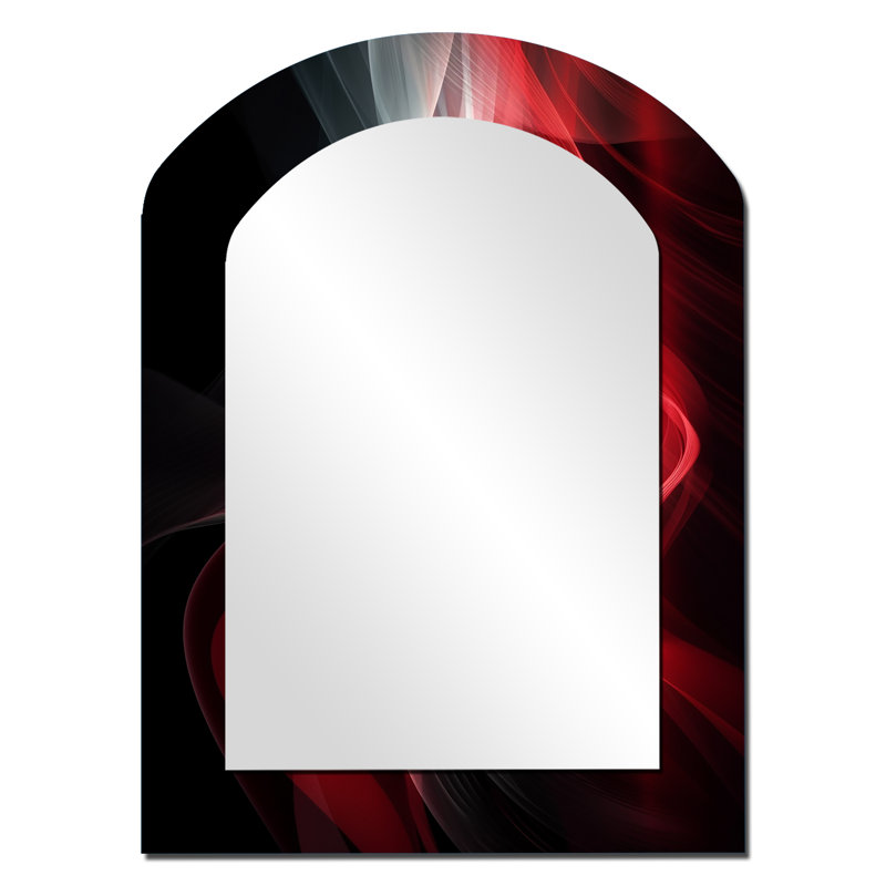 Red Black Contemplative Abstraction VI - Waves Arch Mirror, Red Asymmetrical Decorative Wall Mirror, Printed Metal Art