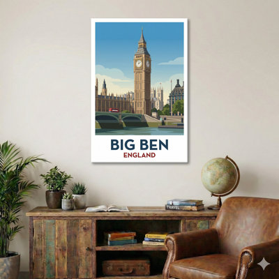 Big Ben, England - Romantic Travel Poster Of London's Iconic Clock Tower. Giclée Print On Wrapped Canvas. Wall Art, Home Decor - Iconic Buildings & Architecture, England - Wrapped Canvas Print