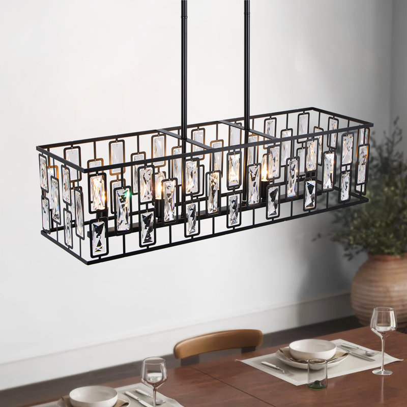Lustre linéaire en cristal pour îlot de cuisine à 5 lumières Bolton
