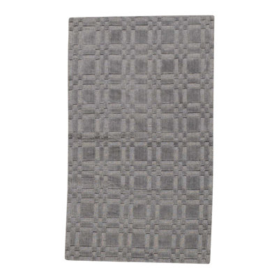 Tapis gris noué à la main de conception unique 3 pi 11 po x 4 pi 11 po