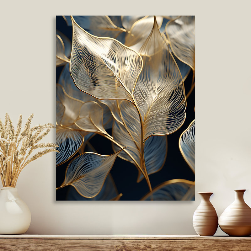 Golden Ginkgo Biloba Leaves - feuilles, impression d'art mural, Métal métal, H 32 po x l 16 po x P 1 po