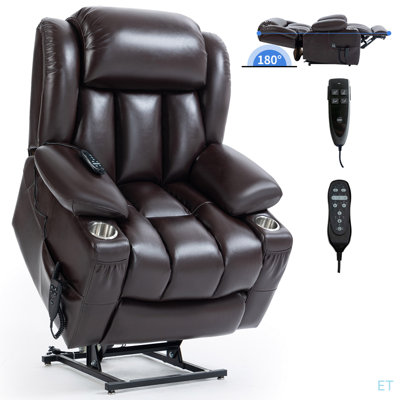 Fauteuil inclinable à deux moteurs à position infinie jusqu'à 350 LBS Leatherair, mécanisme de mouvement robuste avec massage par vibration à 8 points et chauffage lombaire, porte-gobelets en acier inoxydable