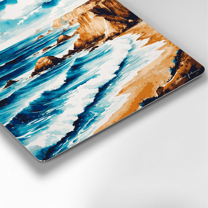 Aquarelle paysage 53, art mural en métal beige, H 20 po x l 16 po