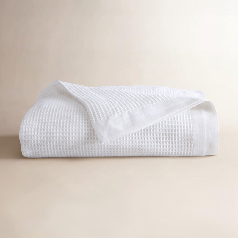 100% Cotton Lightweight Waffle Weave Summer Blanket, Queen, White