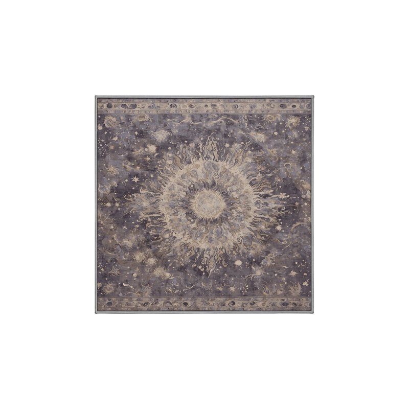 Machine Washable Gray Area Rug, Square 6'