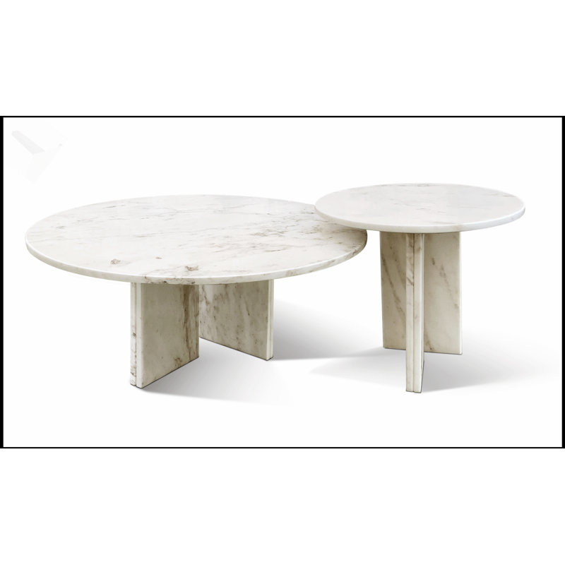 Ensemble de tables basses luxueuses en marbre, petites et grandes tables pour l'élégance du salon, Blanc