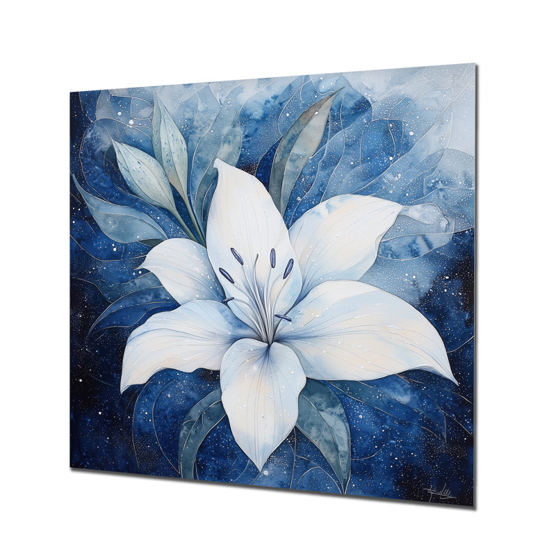 Marbre scintillant de lis - impression murale en métal florale, impression métallique Lily, H 29 po x l 29 po x P 0,84 po