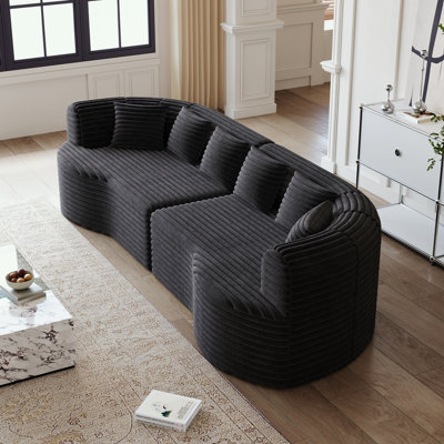 Canapé modulaire courbé en velours côtelé avec 6 coussins