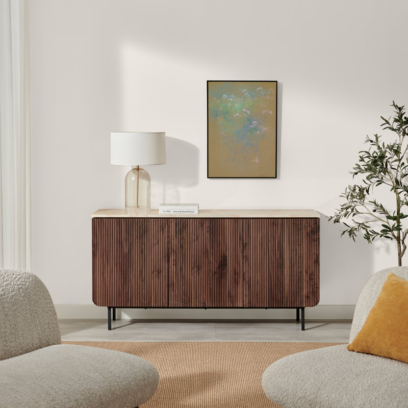 Penny Pillar Hallway Living Room Sideboard Storage - Simple & Elegant Scandi Style, Dark Brown Wood