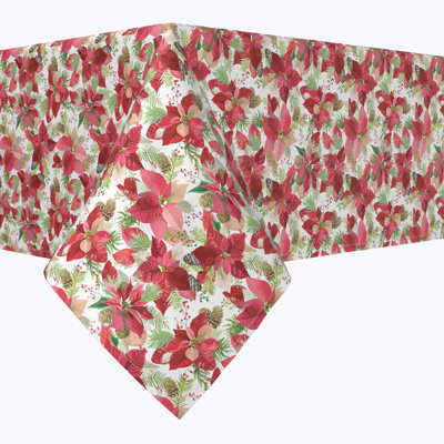 Rectangular Tablecloth, 100% Cotton, 52X104", Poinsettia & Pinecones