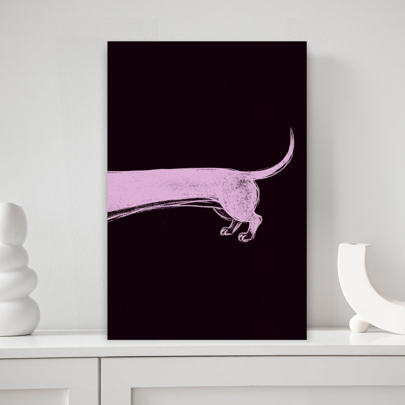 Teckel rose, silhouette, élégant, minimaliste, chien, art mural, H 12 po x l 18 po