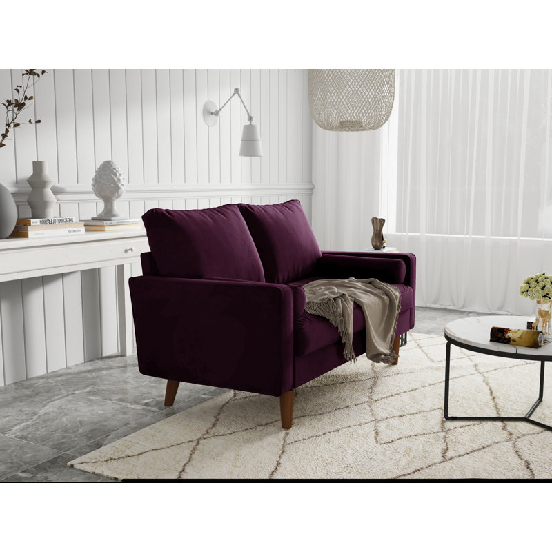 Canapé d'appoint à accoudoirs carrés en velours 58 po Brighton Mid-Century, Velours aubergine