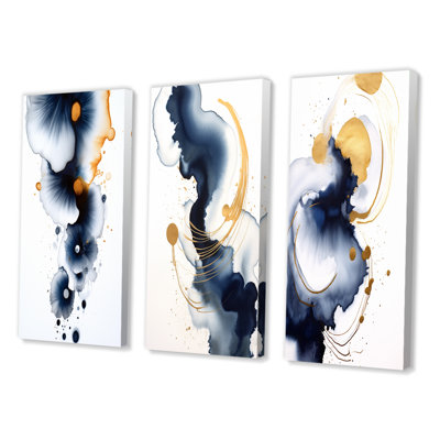 " Suites Of Distant Moods Abstract Gilded Ink " 3 - Pieces