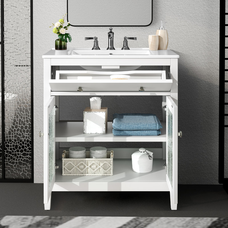 Meuble-lavabo 30 po avec lavabo en céramique, Blanc
