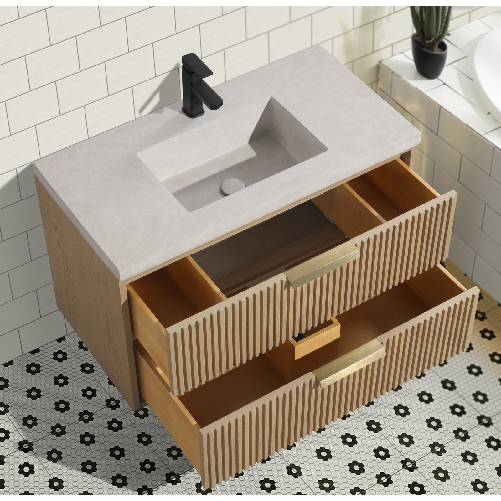 Anelie 36'' Single Bathroom Vanity, Oak, Gold