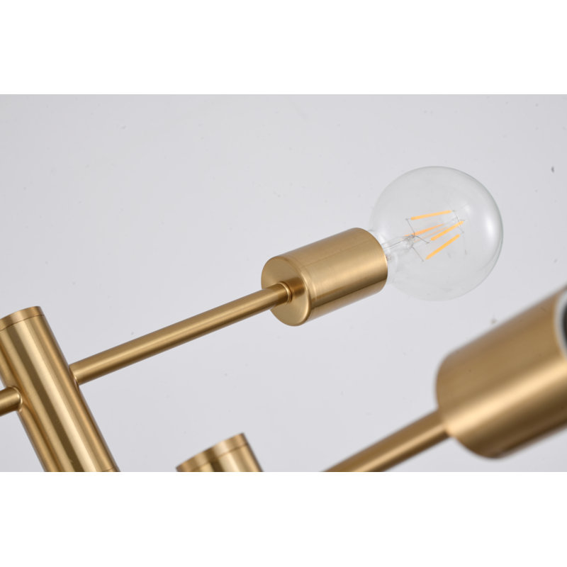 Transitional 4 Light Gold Sputnik Linear Chandelier, Brushed Bronze