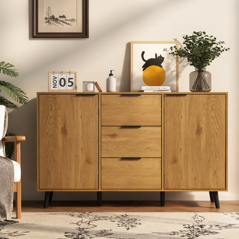 Buffet de cuisine 47,2 "avec 3 tiroirs et 2 portes, Naturel