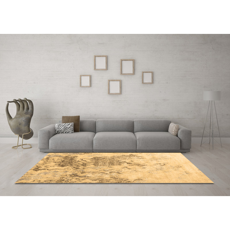 Tapis brun contemporain lavable à la machine 2592, Rond 3 pi