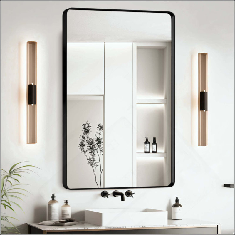 Miroir de salle de bain, Noir, Rectangulaire, 36 po x 24 po