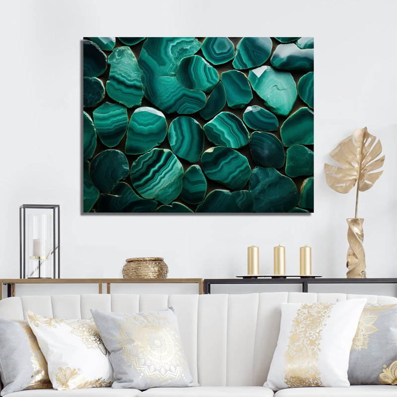 Vert émeraude pierre Amazonite géode II - art mural pierre géode, H 16 po x l 32 po x P 1 po, Toile tendue