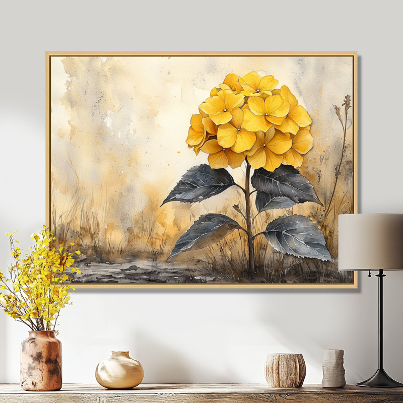 Jaal - Floral Large Wall Art, Impression sur cadre flottant, H 30 po x l 40 po, Crème, crème