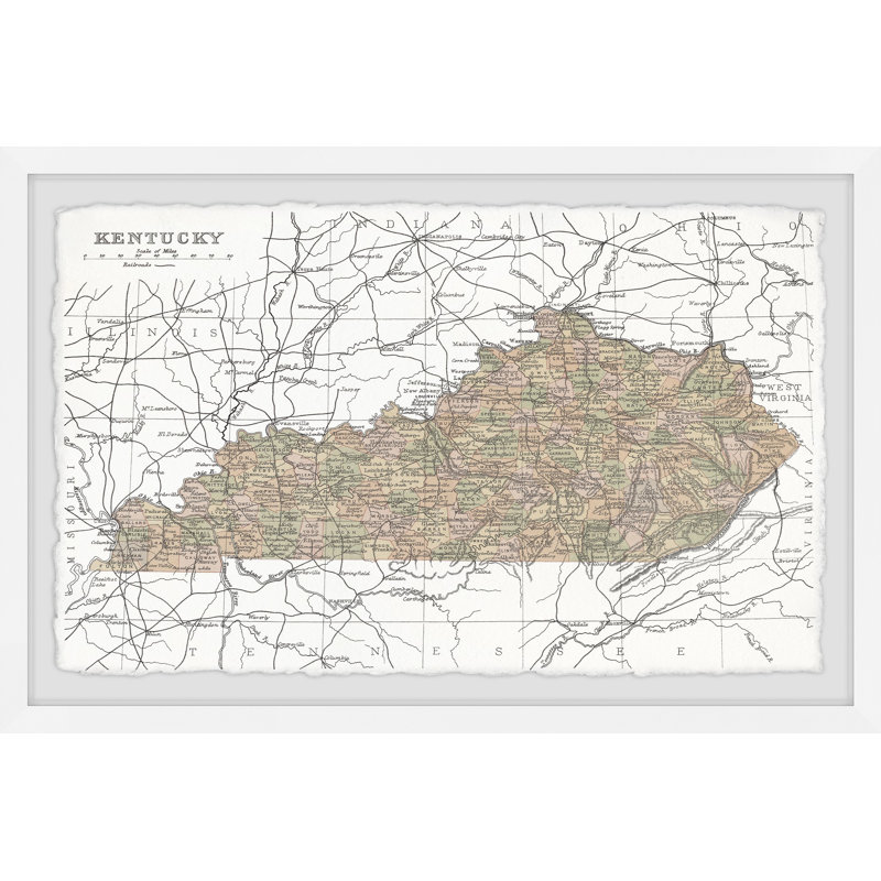 Kentucky Colorful Outline - cadre photo, impression sur papier, H 24 po x l 36 po x 1,5 po