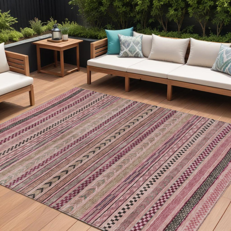 Tapis intérieur lavable rayé rose 8 pi x 10 pi