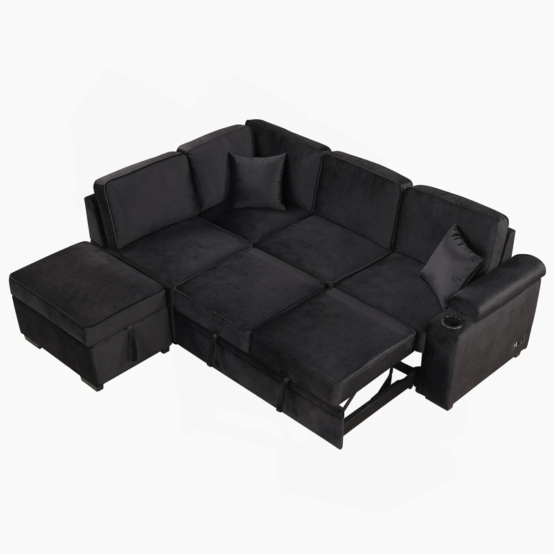 Canapé-lit modulaire en forme de L avec repose-pieds avec rangement