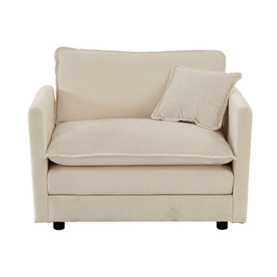 Fauteuil d'appoint 2 places en chenille beige, fauteuils hauts pour l'espace de vie, avec coussin, structure en bois massif, 2 chenilles intrigantes, coussin confortable pour les chaises d'appoint