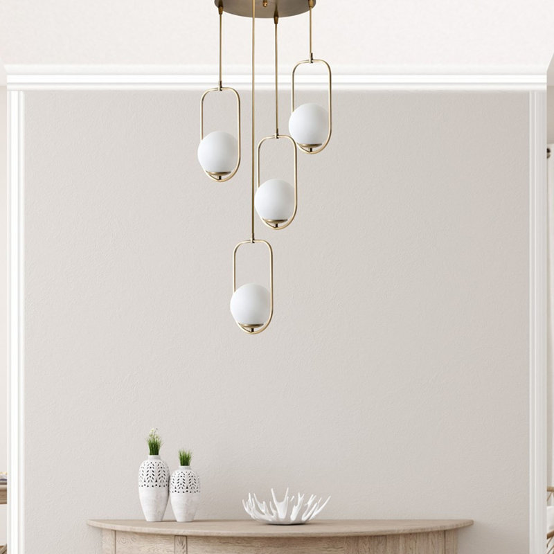 Lustre élégant en métal, finition blanche et cuivre, 11,8 po x 11,8 po | Fabrication 100% métal, peinture séchée au four, revêtement dégringolé | Douille E27, 40 W maximum | Parfait pour les décorations glamour et scandinaves