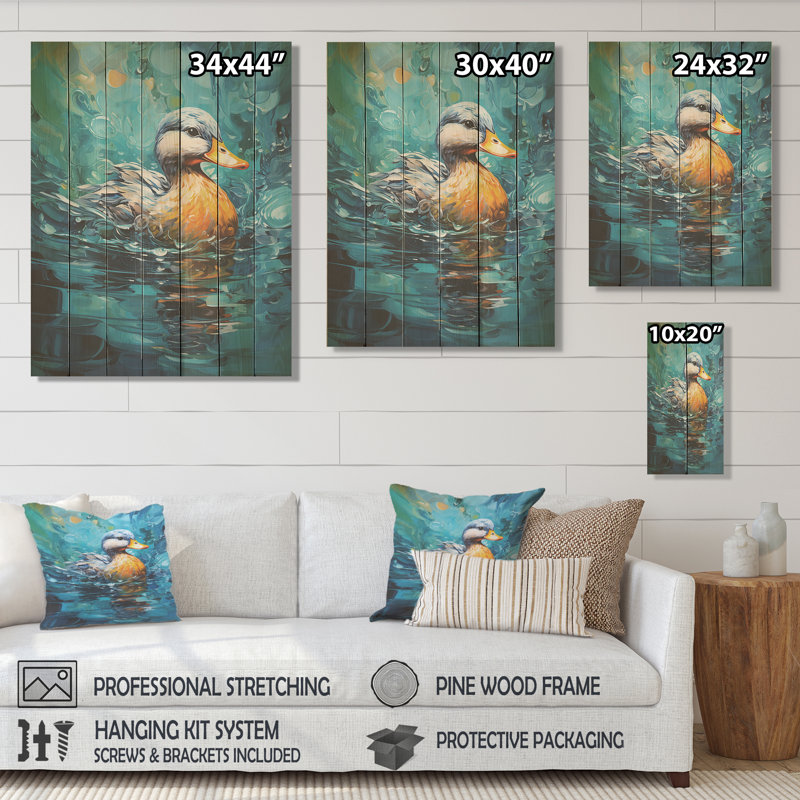 Duck Abstract Ripples III - animal de canard sur bois, H 20 po x l 10 po