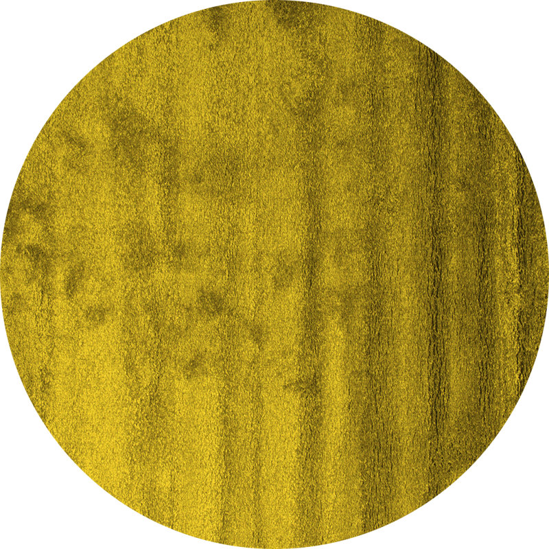 Tapis contemporain 649 jaune lavable à la machine, Rond 5 pi