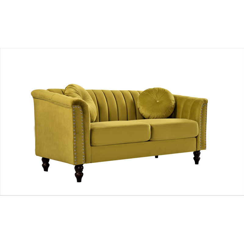 Drevion 61.4'' Velvet Loveseat, Greenish Yellow
