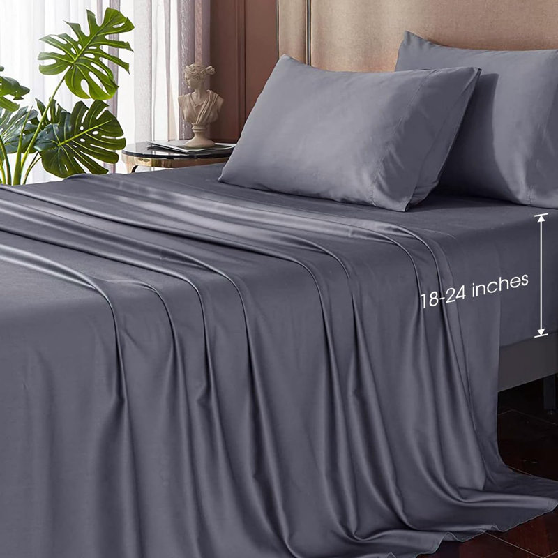100% Tencel Cooling Sheets, 18” Deep Pocket Sheet set Silky Soft Lyocell Sheets, Grey, Queen Sheet Set with 2 Pillowcases