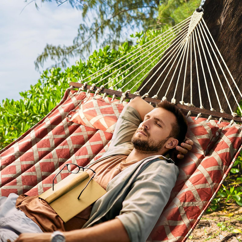 Hamac double 13 pi avec barres d'écartement - Coussin amovible, conception d'arbre suspendu pour patio extérieur, jardin, cour, plage, bord de piscine