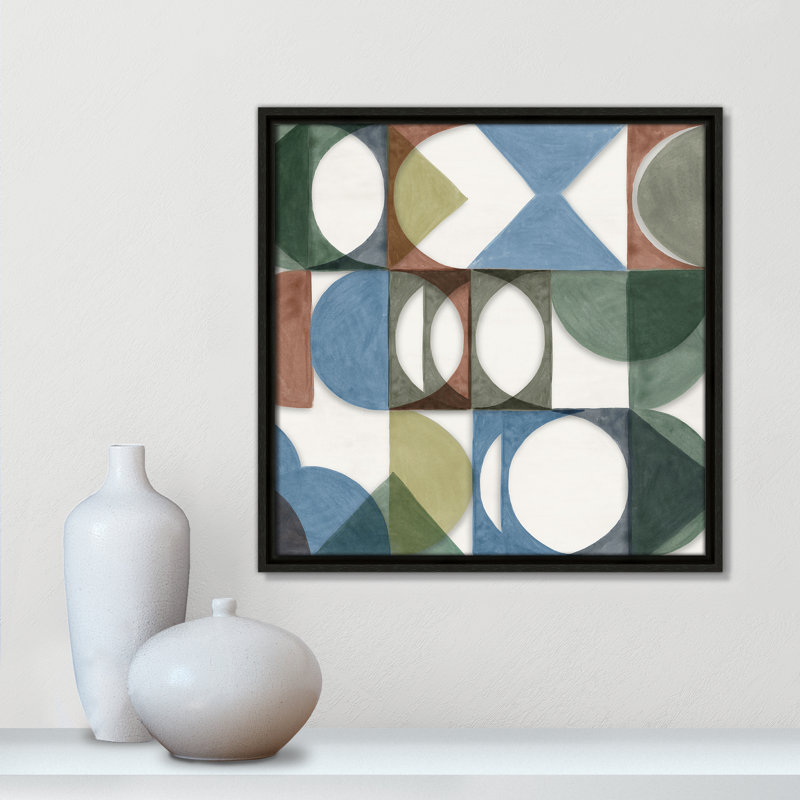 Intersecting Shapes in Soft Earth Tones Print by Hazel J, 17.5'' W x 17.5'' H, Espresso Floater