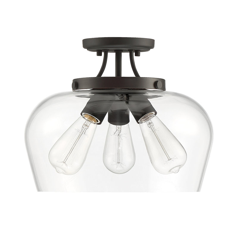 Breena 13" W 3-Light Dimmable Semi-Flush Mount, English Bronze, Clear